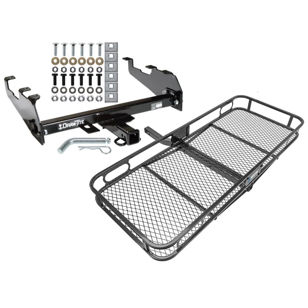 Trailer Tow Hitch For 63-87 Chevy GMC C/K 63-79 Ford 68-02 Dodge 74-88 Ramcharger w/ Deep Drop Bumper Basket Cargo Carrier Platform w/ Hitch Pin