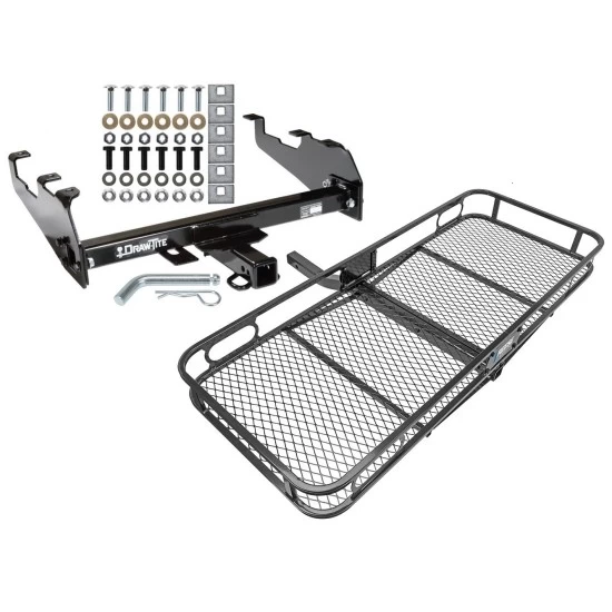 Trailer Tow Hitch For 63-87 Chevy GMC C/K 63-79 Ford 68-02 Dodge 74-88 Ramcharger w/ Deep Drop Bumper Basket Cargo Carrier Platform w/ Hitch Pin
