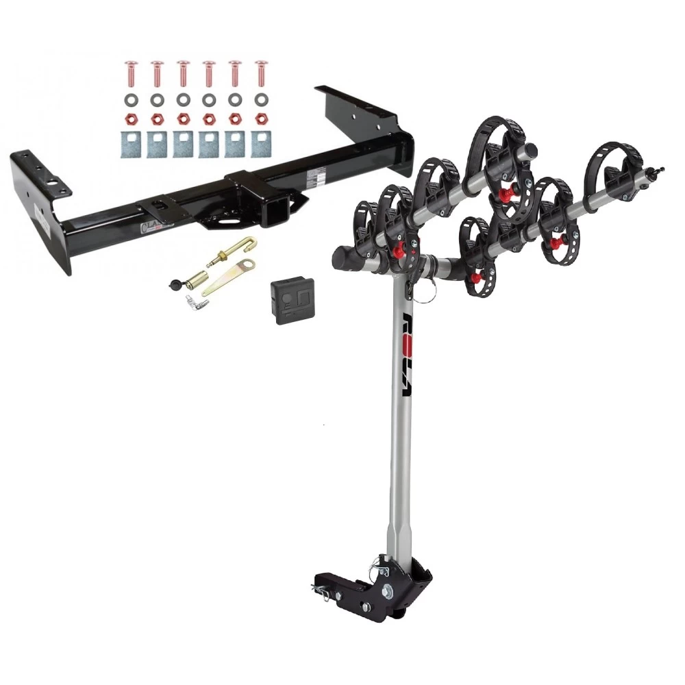 Trailer Tow Hitch For 92-00 Chevy GMC Suburban C/K 1500 2500 Yukon Denali Escalade Tahoe Blazer 4 Bike Rack w/ Hitch Lock and Cover