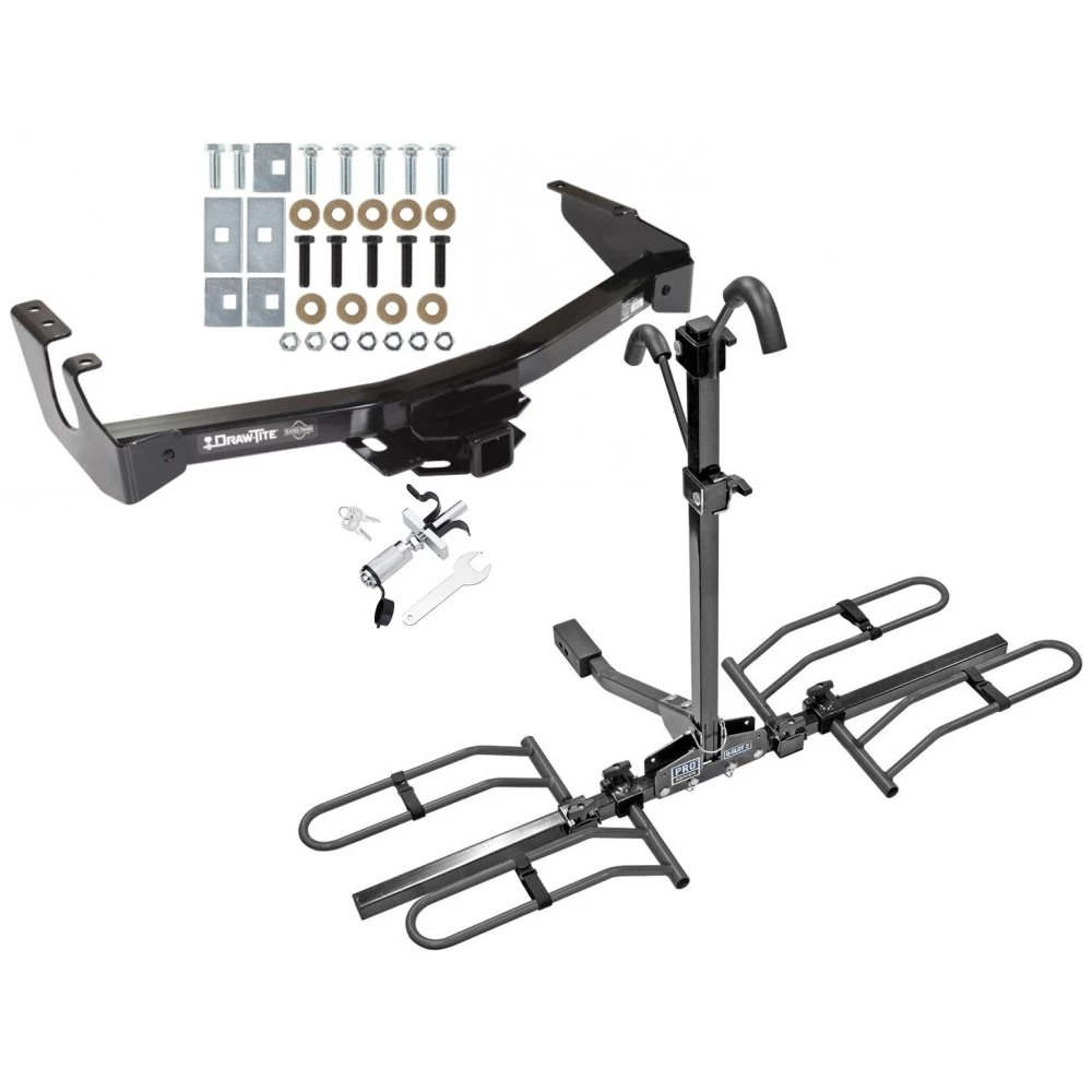 Trailer Tow Hitch For 94-03 Dodge Van w/ Standard Bumper Platform Style 2 Bike Rack w/ Anti Rattle Hitch Lock