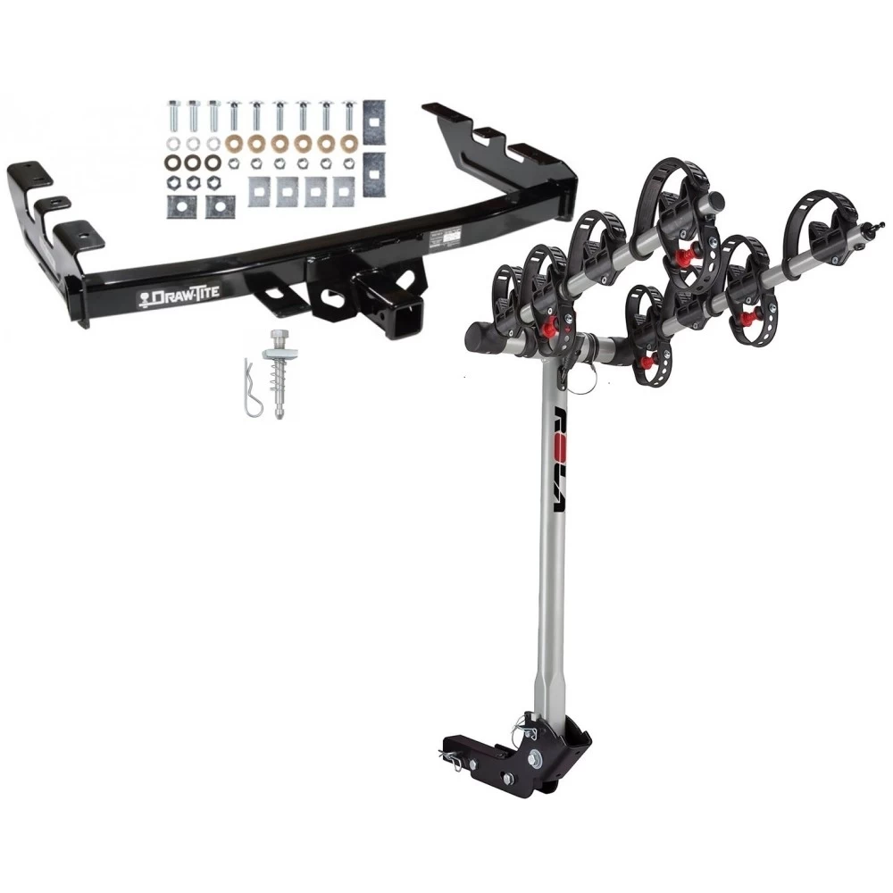 Trailer Tow Hitch For 99-07 Chevy Silverado GMC Sierra 1500 2007 Classic 99-04 2500 LD 01-06 1500 HD w/ 4 Bike Carrier Rack