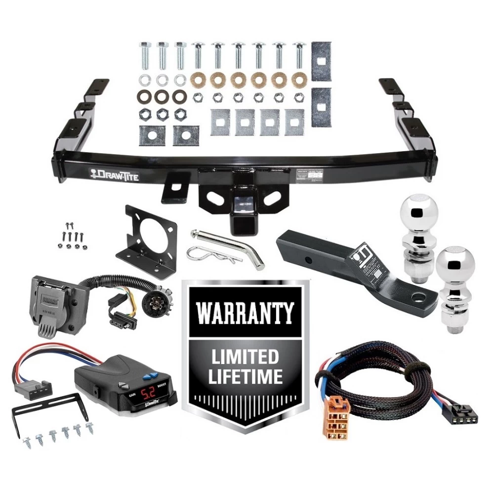 Trailer Hitch Brake Control Wiring For 99-02 Chevy Silverado GMC Sierra 1500 99-02 2500 LD w/ Dual 2" and 2- 5/16" Ball 2" Drop Mount 7-Way Pin Blade RV Controller Class 4