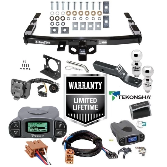 Trailer Hitch w/ Tekonsha Prodigy P3 Brake Control For 99-02 Chevy Silverado GMC Sierra 1500 99-02 2500 LD w/ Plug Play Wiring 2" 2- 5/16" Ball 2" Drop Mount 7-Way Pin Blade RV Controller Class 4
