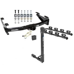 Trailer Tow Hitch w/ 4 Bike Rack For 01-10 Chevy Silverado GMC Sierra 2500 3500 HD 2007 Classic, 6-1/2 & 8 Ft Bed tilt away adult or child arms fold down carrier w/ Lock and Cover