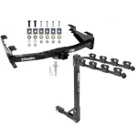 Trailer Tow Hitch w/ 4 Bike Rack For 01-10 Chevy Silverado GMC Sierra 2500 3500 HD 2007 Classic, 6-1/2 & 8 Ft Bed tilt away adult or child arms fold down carrier