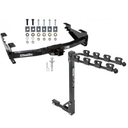Trailer Tow Hitch w/ 4 Bike Rack For 01-10 Chevy Silverado GMC Sierra 2500 3500 HD 2007 Classic, 6-1/2 & 8 Ft Bed tilt away adult or child arms fold down carrier
