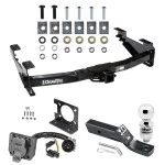 Trailer Hitch Package w/ Wiring For 01-10 Chevy Silverado GMC Sierra 2500 HD 3500 HD 07-07 Classic w/ 2" Ball 2" Drop Mount 7-Way Pin Blade RV Class 4