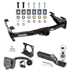 Trailer Hitch Package w/ Wiring For 01-10 Chevy Silverado GMC Sierra 2500 HD 3500 HD 07-07 Classic w/ 2" Ball 2" Drop Mount 7-Way Pin Blade RV Class 4