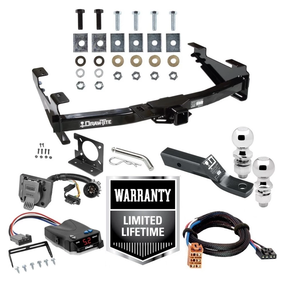 Trailer Hitch Brake Control Wiring For 01-02 Chevy Silverado GMC Sierra 2500 HD 3500 w/ Dual 2" and 2- 5/16" Ball 2" Drop Mount 7-Way Pin Blade RV Controller Class 4