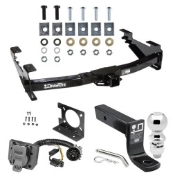 Trailer Hitch Package w/ Wiring For 01-10 Chevy Silverado GMC Sierra 2500 HD 3500 HD 07-07 Classic w/ 2-5/16" Ball 4" Drop Mount 7-Way Pin Blade RV Class 4