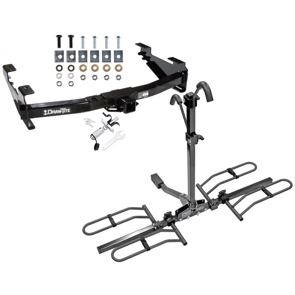 Trailer Tow Hitch For 01-10 Chevy Silverado GMC Sierra 2500 3500 HD 2007 Classic, 6-1/2 & 8 Ft Bed Platform Style 2 Bike Rack w/ Anti Rattle Hitch Lock