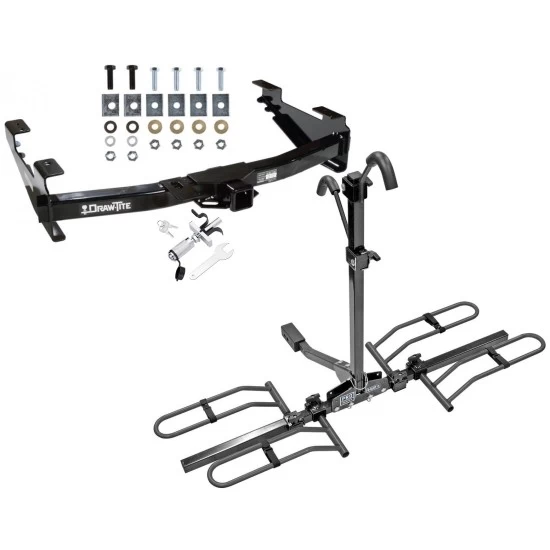 Trailer Tow Hitch For 01-10 Chevy Silverado GMC Sierra 2500 3500 HD 2007 Classic, 6-1/2 & 8 Ft Bed Platform Style 2 Bike Rack w/ Anti Rattle Hitch Lock