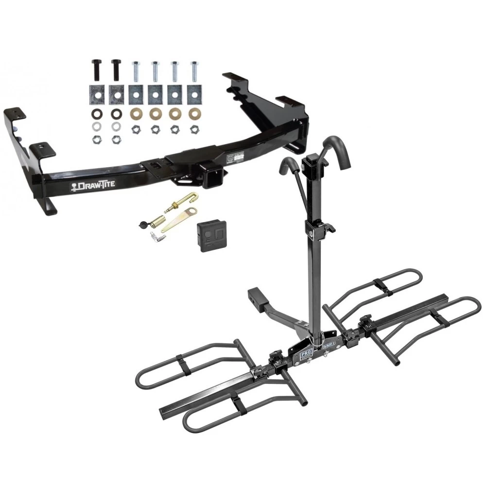 Trailer Tow Hitch For 01-10 Chevy Silverado GMC Sierra 2500 3500 HD 2007 Classic, 6-1/2 & 8 Ft Bed Platform Style 2 Bike Rack Hitch Lock and Cover