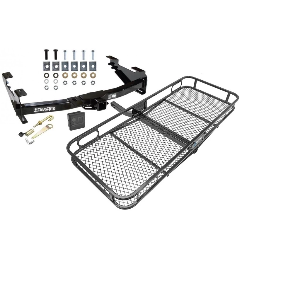 Trailer Tow Hitch For 01-10 Chevy Silverado GMC Sierra 2500 3500 HD 2007 Classic, 6-1/2 & 8 Ft Bed Basket Cargo Carrier Platform Hitch Lock and Cover