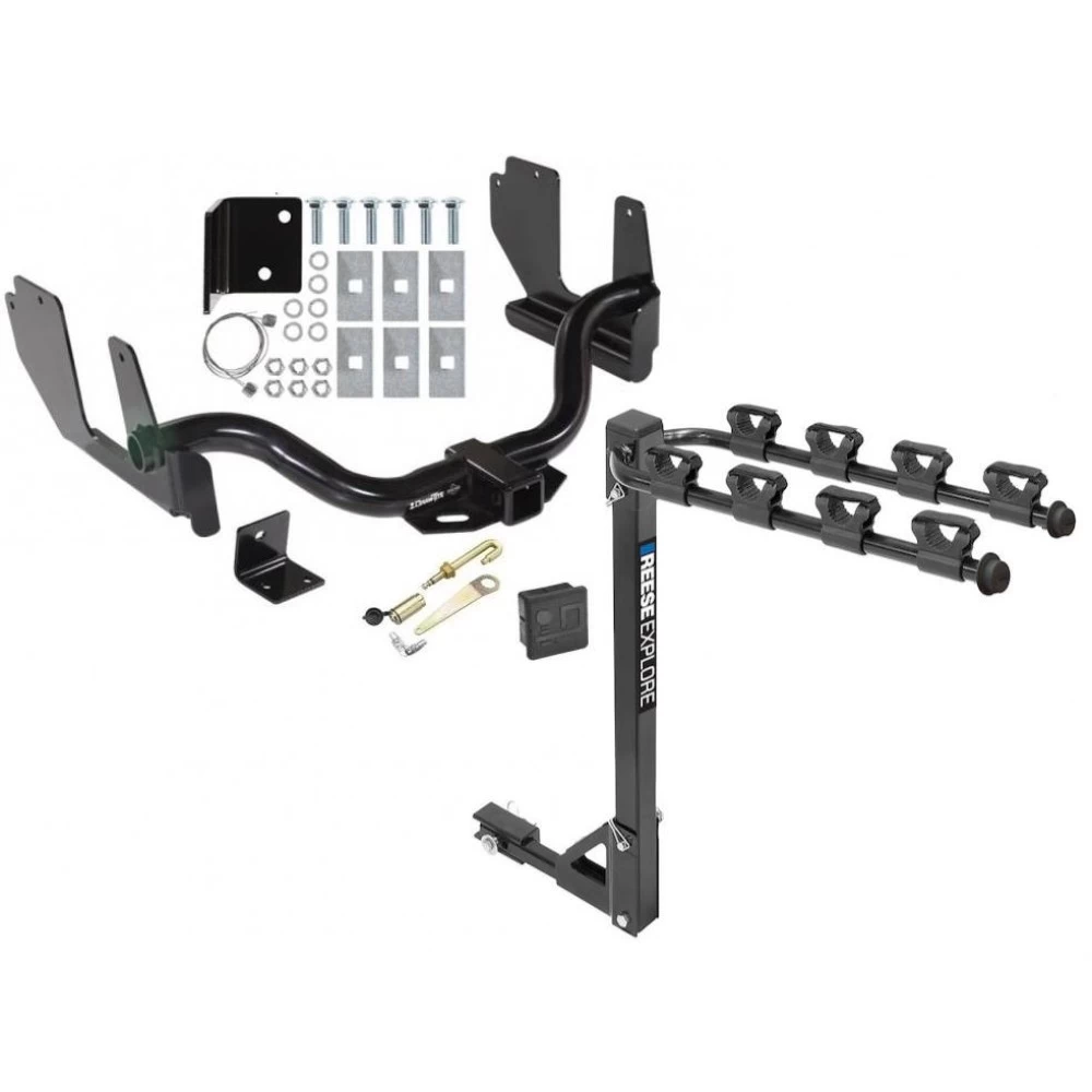 Trailer Tow Hitch w/ 4 Bike Rack For 04-05 Ford F-150 2006 Lincoln Mark LT tilt away adult or child arms fold down carrier w/ Lock and Cover