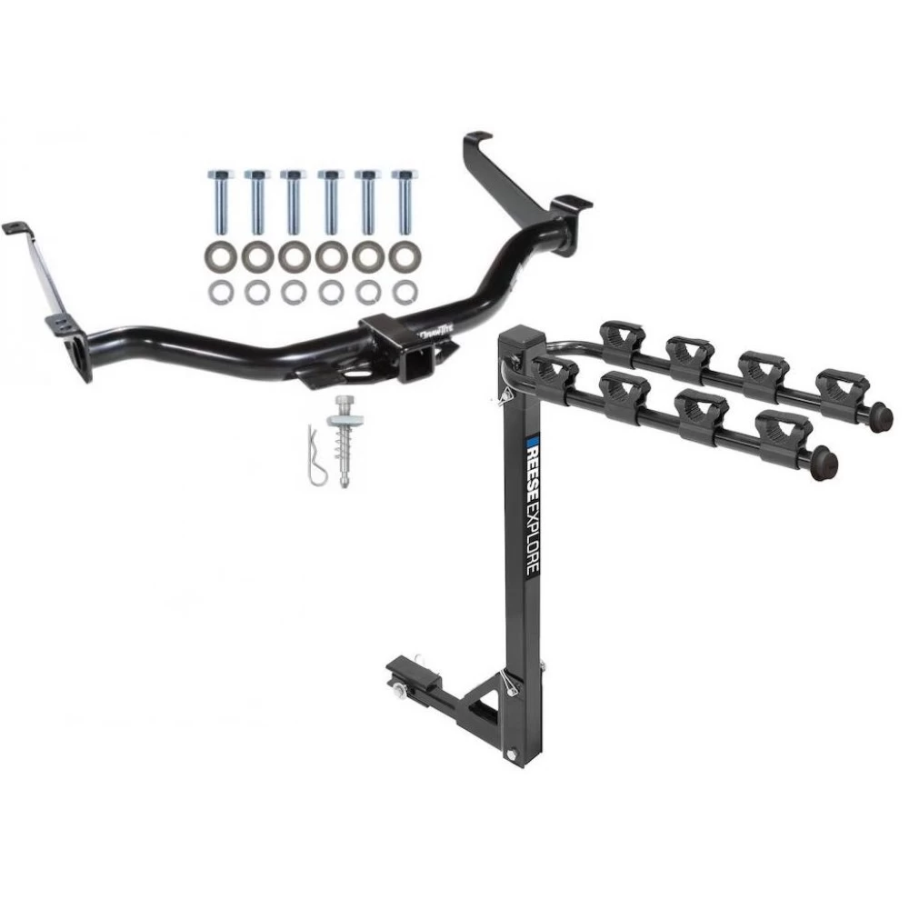 Trailer Tow Hitch w/ 4 Bike Rack For 04-15 Nissan TITAN All Models tilt away adult or child arms fold down carrier