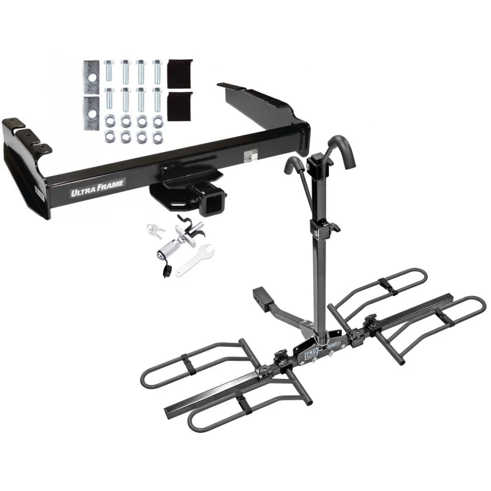 Trailer Tow Hitch For 80-97 Ford F-150 F-250 F-350 80-83 F-100 1997 Heavy Duty Platform Style 2 Bike Rack w/ Anti Rattle Hitch Lock