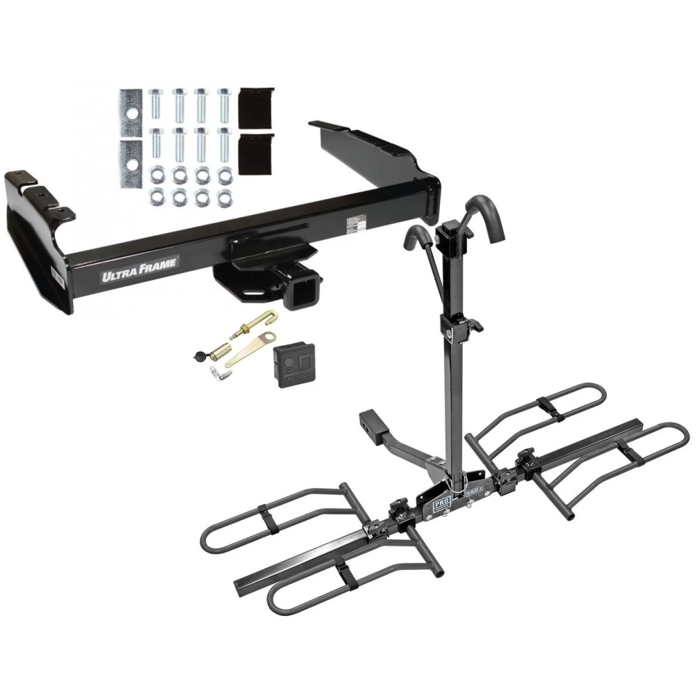Trailer Tow Hitch For 80-97 Ford F-150 F-250 F-350 80-83 F-100 1997 Heavy Duty Platform Style 2 Bike Rack Hitch Lock and Cover