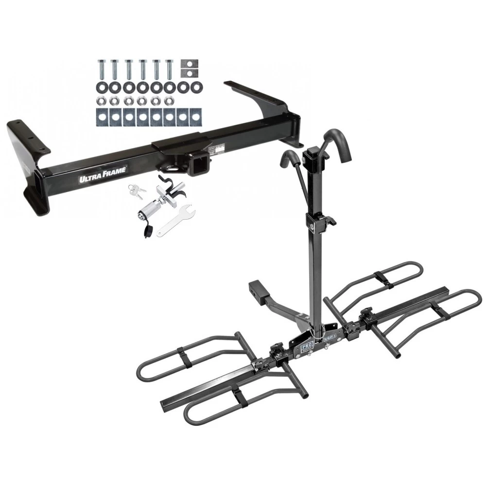Trailer Tow Hitch For 92-14 Ford Econoline Van Except Shuttle Bus Platform Style 2 Bike Rack w/ Anti Rattle Hitch Lock