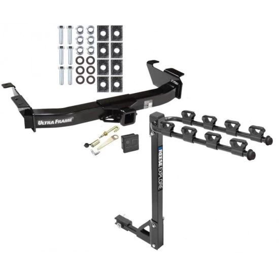 Trailer Tow Hitch w/ 4 Bike Rack For 00-14 Ford Econoline Van Except Shuttle Bus tilt away adult or child arms fold down carrier w/ Lock and Cover