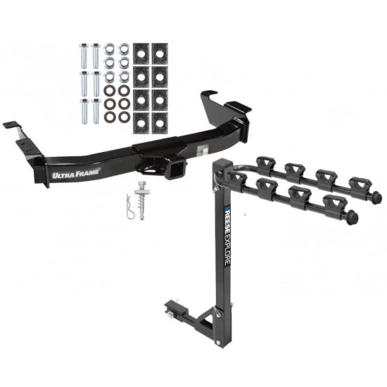Trailer Tow Hitch w/ 4 Bike Rack For 00-14 Ford Econoline Van Except Shuttle Bus tilt away adult or child arms fold down carrier