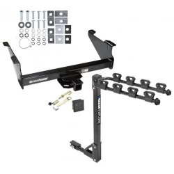 Trailer Tow Hitch w/ 4 Bike Rack For 03-24 Dodge Ram 1500 2500 3500 Except Cab & Chassis tilt away adult or child arms fold down carrier w/ Lock and Cover