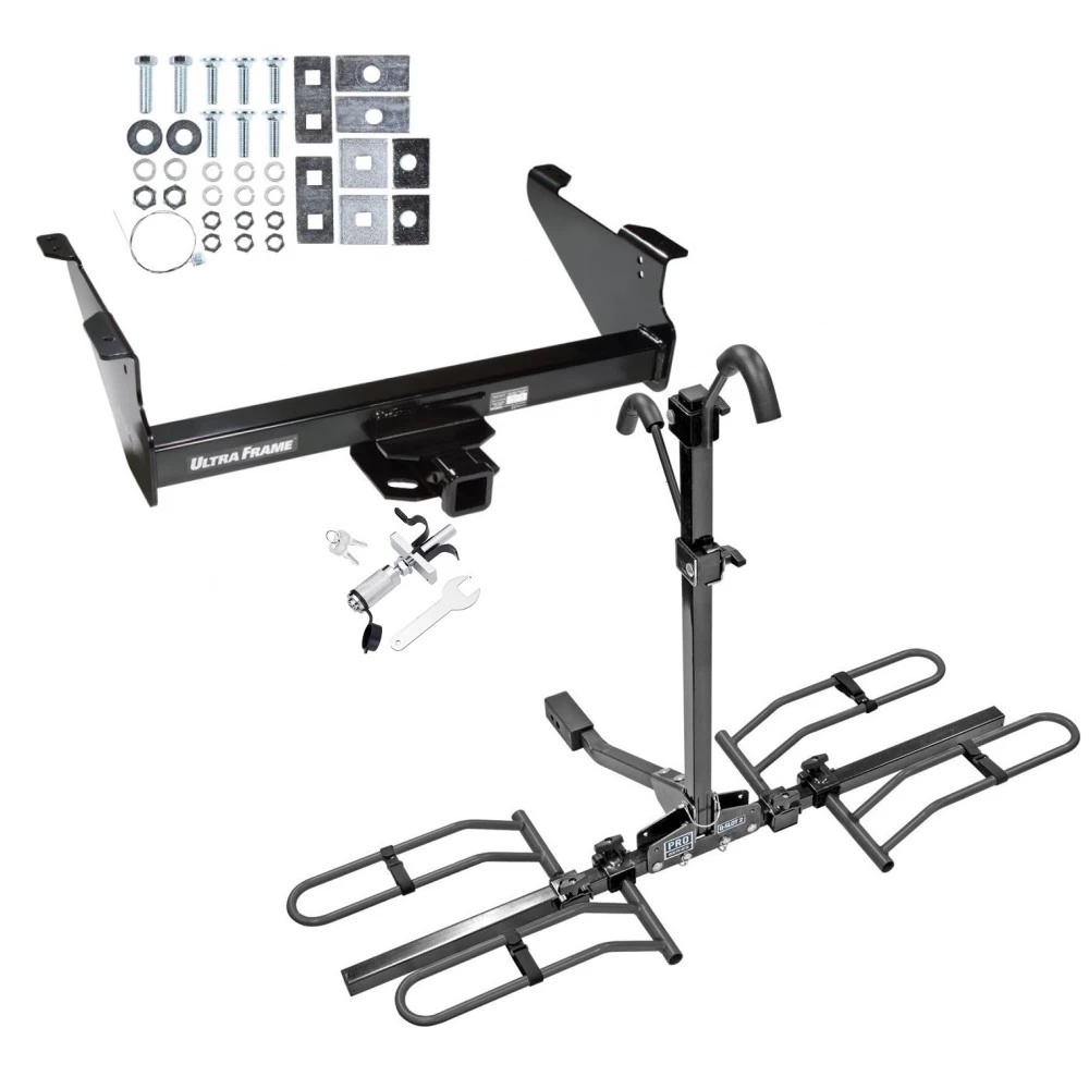 Trailer Tow Hitch For 03-24 Dodge Ram 1500 2500 3500 Platform Style 2 Bike Rack w/ Anti Rattle Hitch Lock