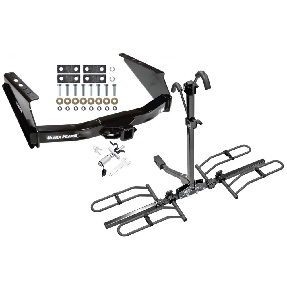 Trailer Tow Hitch For 05-16 Ford F-250 F-350 Super Duty Standard Bed & Bumper Platform Style 2 Bike Rack w/ Anti Rattle Hitch Lock