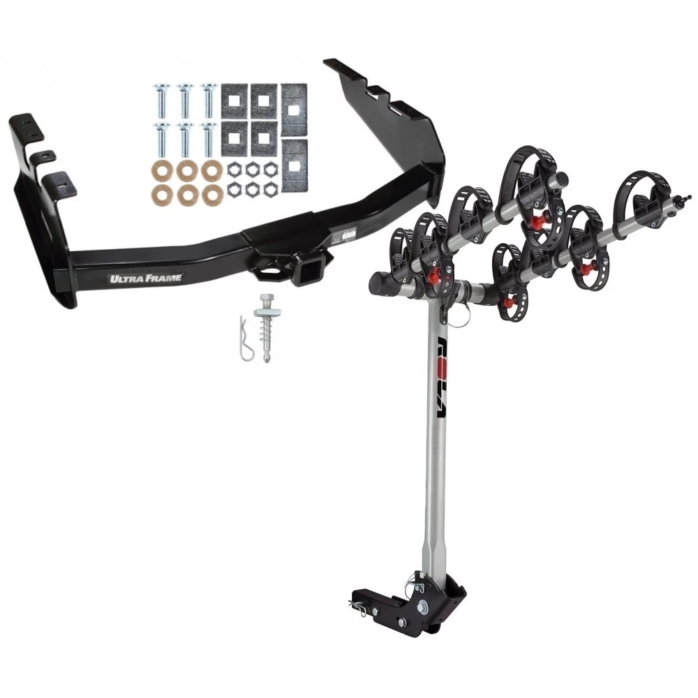 Trailer Tow Hitch For 99-07 Chevy Silverado GMC Sierra 1500 2007 Classic 99-04 2500 LD 01-06 1500 HD w/ 4 Bike Carrier Rack