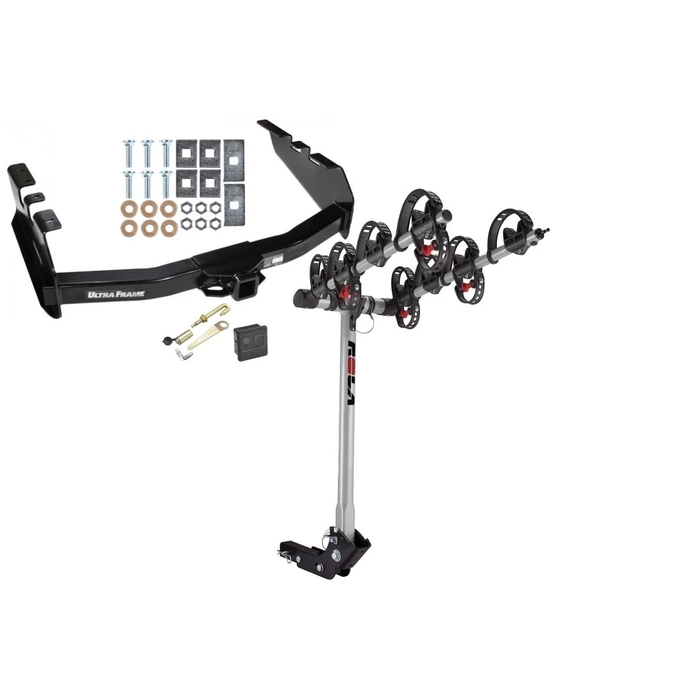 Trailer Tow Hitch For 99-07 Chevy Silverado GMC Sierra 1500 2007 Classic 99-04 2500 LD 01-06 1500 HD 4 Bike Rack w/ Hitch Lock and Cover