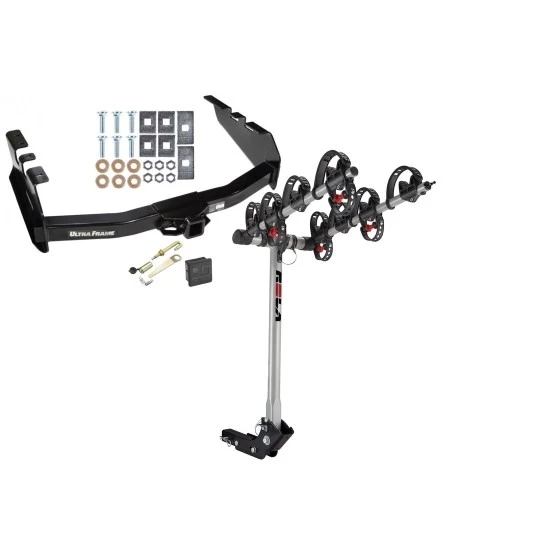 Trailer Tow Hitch For 99-07 Chevy Silverado GMC Sierra 1500 2007 Classic 99-04 2500 LD 01-06 1500 HD 4 Bike Rack w/ Hitch Lock and Cover