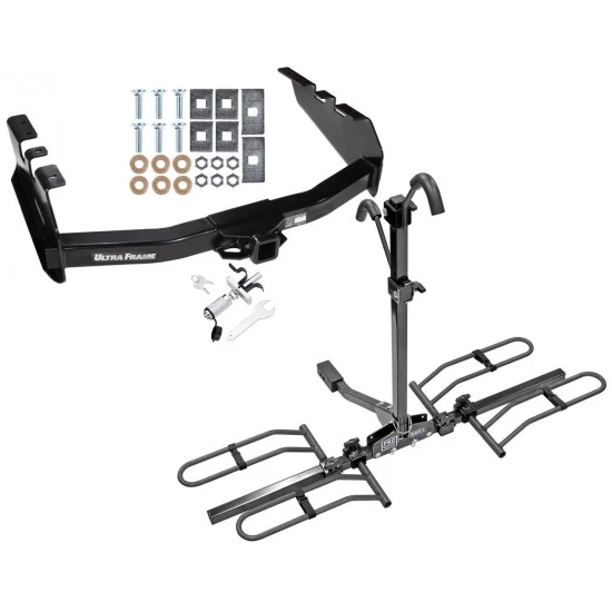 Trailer Tow Hitch For 99-07 Chevy Silverado GMC Sierra 1500 2007 Classic 99-04 2500 LD 01-06 1500 HD Platform Style 2 Bike Rack w/ Anti Rattle Hitch Lock