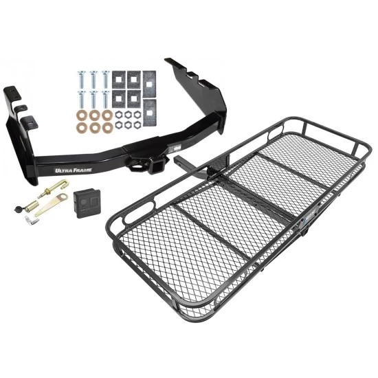 Trailer Tow Hitch For 99-07 Chevy Silverado GMC Sierra 1500 2007 Classic 99-04 2500 LD 01-06 1500 HD Basket Cargo Carrier Platform Hitch Lock and Cover