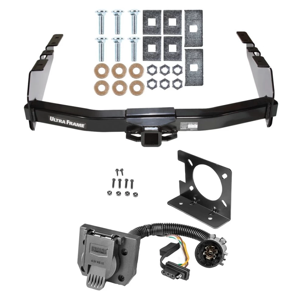 Class 5 Trailer Hitch w/ Wiring Kit For 99-06 Chevy Silverado GMC Sierra 1500 HD 99-04 2500 LD (07-07 Classic) Standard or Step Bumper 7-Way Pin Blade RV 4-Flat Plug Harness Light w/ Bracket