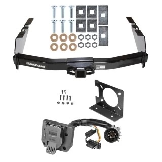 Class 5 Trailer Hitch w/ Wiring Kit For 99-06 Chevy Silverado GMC Sierra 1500 HD 99-04 2500 LD (07-07 Classic) Standard or Step Bumper 7-Way Pin Blade RV 4-Flat Plug Harness Light w/ Bracket