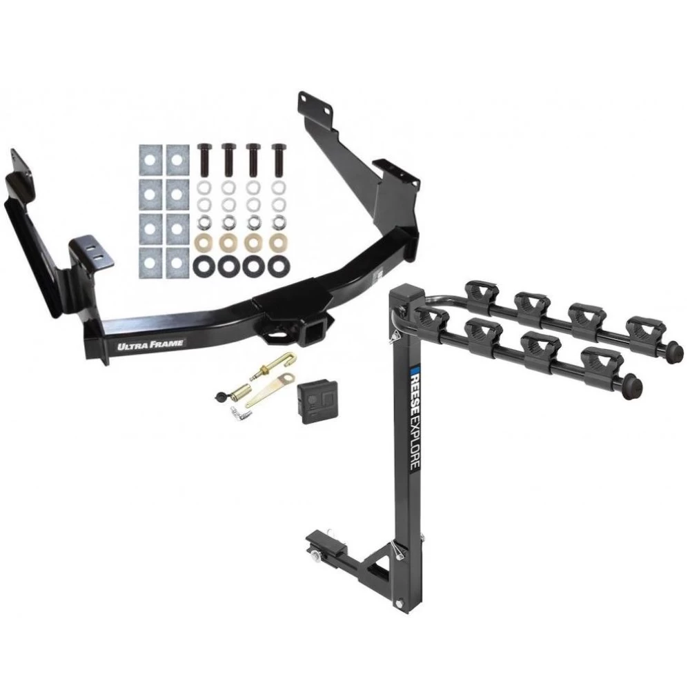 Trailer Tow Hitch w/ 4 Bike Rack For 07-21 Toyota Tundra Except OEM Receiver tilt away adult or child arms fold down carrier w/ Lock and Cover
