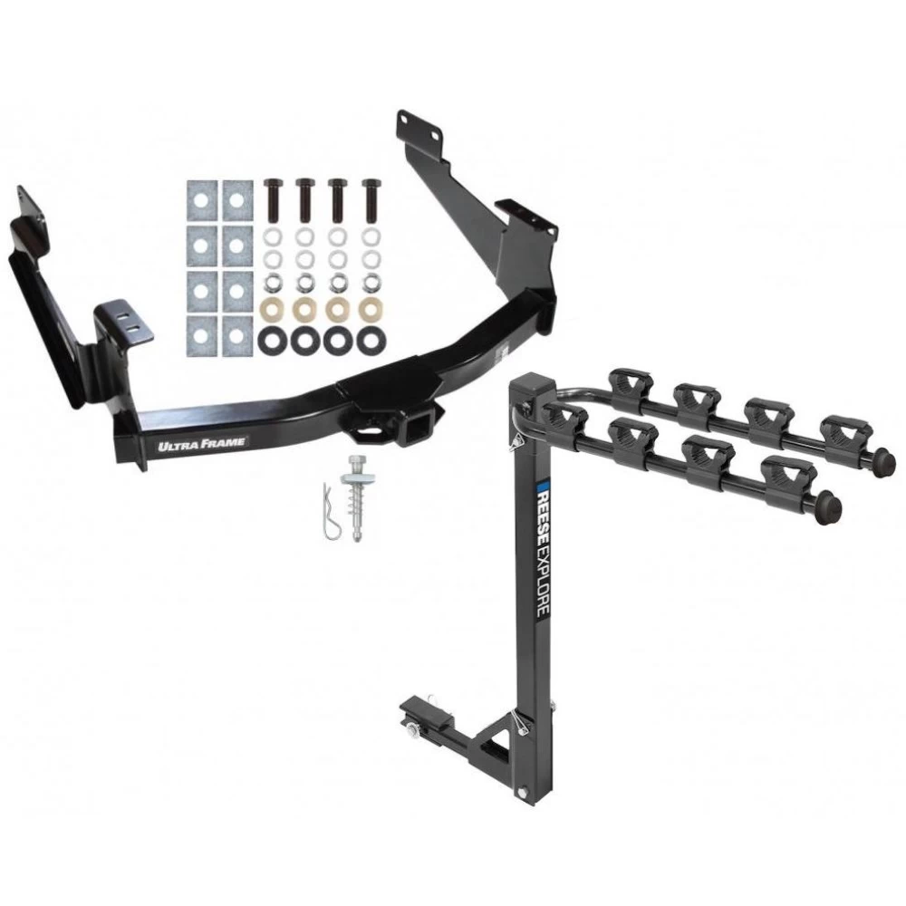 Trailer Tow Hitch w/ 4 Bike Rack For 07-21 Toyota Tundra Except OEM Receiver tilt away adult or child arms fold down carrier