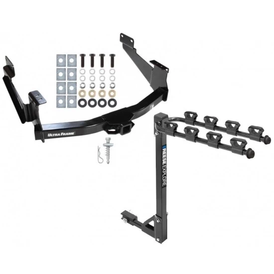 Trailer Tow Hitch w/ 4 Bike Rack For 07-21 Toyota Tundra Except OEM Receiver tilt away adult or child arms fold down carrier