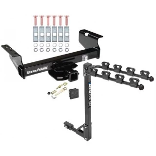 Trailer Tow Hitch w/ 4 Bike Rack For 01-25 Chevy Silverado GMC Sierra 3500 HD 2007 Classic 07-12 Dodge Ram 3500 4500 5500 tilt away adult or child arms fold down carrier w/ Lock and Cover