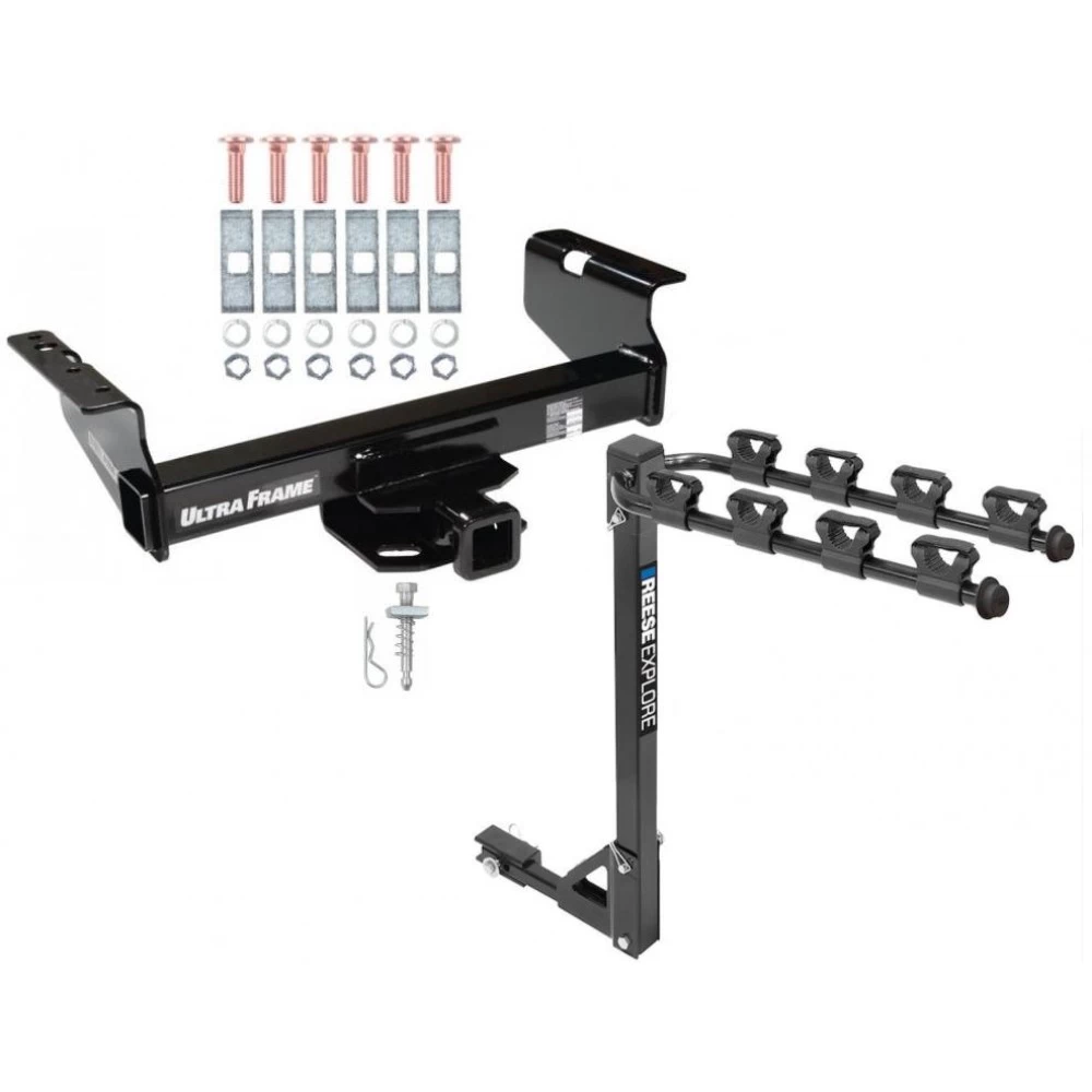 Trailer Tow Hitch w/ 4 Bike Rack For 01-25 Chevy Silverado GMC Sierra 3500 HD 2007 Classic 07-12 Dodge Ram 3500 4500 5500 tilt away adult or child arms fold down carrier