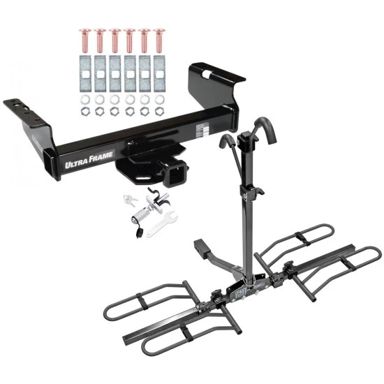 Trailer Tow Hitch For 01-25 Chevy Silverado GMC Sierra 3500 HD 2007 Classic 07-12 Dodge Ram 3500 4500 5500 Platform Style 2 Bike Rack w/ Anti Rattle Hitch Lock