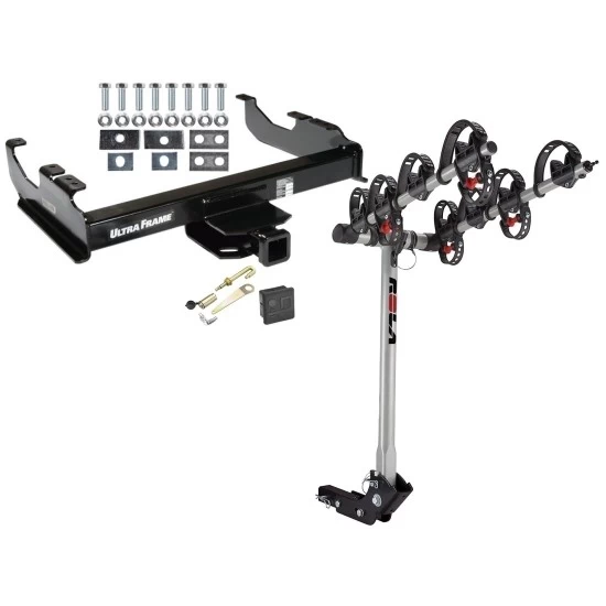 Trailer Tow Hitch For 63-00 Chevy GMC Trucks 99-00 Ford F-350 Super Duty w/ 34" or Cab & Chassis 4 Bike Rack w/ Hitch Lock and Cover