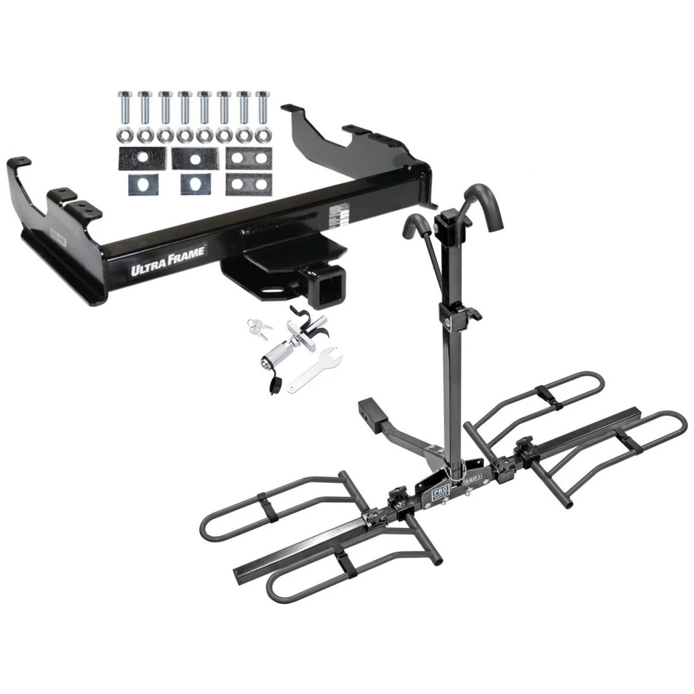 Trailer Tow Hitch For 63-00 Chevy GMC Trucks 99-00 Ford F-350 Super Duty w/ 34" or Cab & Chassis Platform Style 2 Bike Rack w/ Anti Rattle Hitch Lock