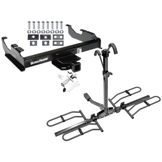 Trailer Tow Hitch For 63-00 Chevy GMC Trucks 99-00 Ford F-350 Super Duty w/ 34" or Cab & Chassis Platform Style 2 Bike Rack w/ Anti Rattle Hitch Lock