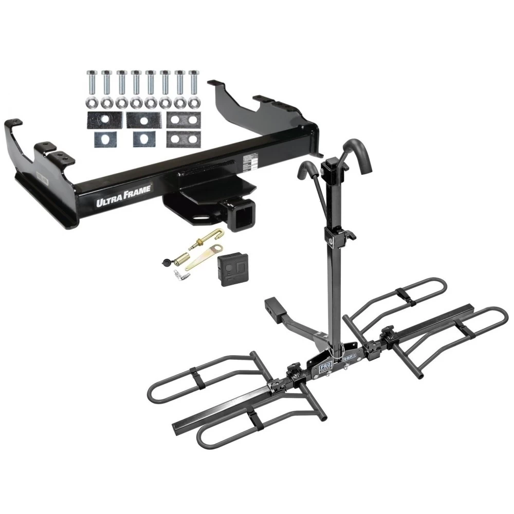Trailer Tow Hitch For 63-00 Chevy GMC Trucks 99-00 Ford F-350 Super Duty w/ 34" or Cab & Chassis Platform Style 2 Bike Rack Hitch Lock and Cover