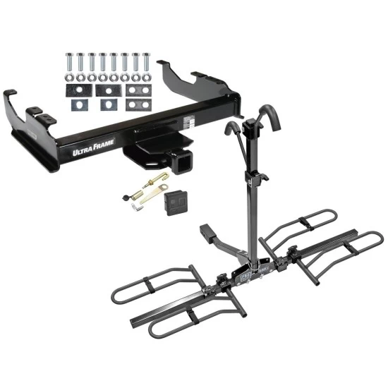 Trailer Tow Hitch For 63-00 Chevy GMC Trucks 99-00 Ford F-350 Super Duty w/ 34" or Cab & Chassis Platform Style 2 Bike Rack Hitch Lock and Cover