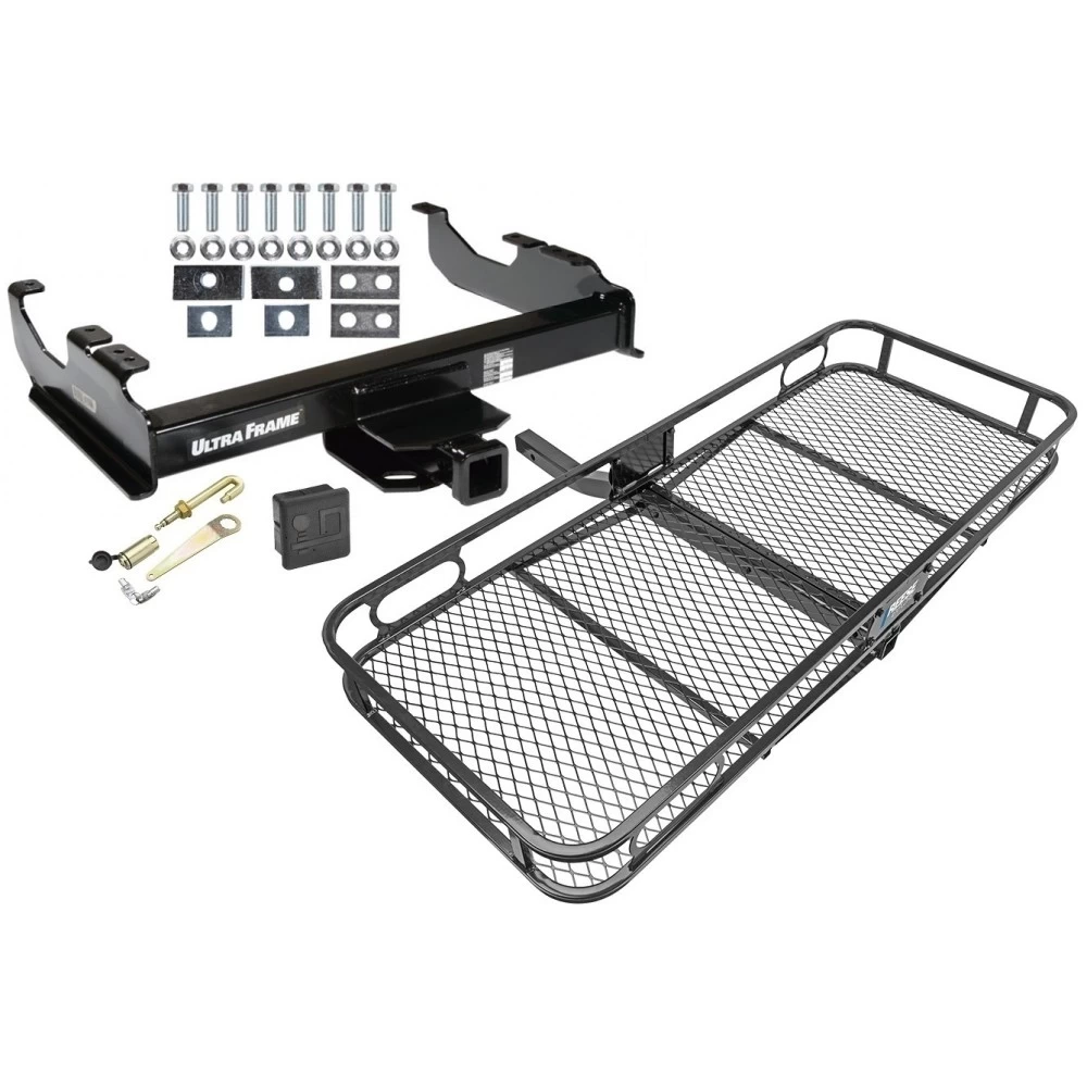 Trailer Tow Hitch For 63-00 Chevy GMC Trucks 99-00 Ford F-350 Super Duty w/ 34" or Cab & Chassis Basket Cargo Carrier Platform Hitch Lock and Cover