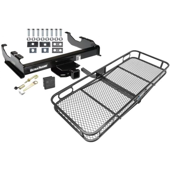 Trailer Tow Hitch For 63-00 Chevy GMC Trucks 99-00 Ford F-350 Super Duty w/ 34" or Cab & Chassis Basket Cargo Carrier Platform Hitch Lock and Cover