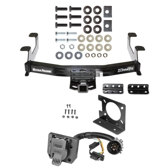 Class 5 Trailer Hitch w/ Wiring Kit For 11-14 Chevrolet Silverado GMC Sierra 2500 HD 3500 HD 7-Way Pin Blade RV 4-Flat Plug Harness Light w/ Bracket