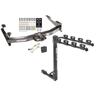 Trailer Tow Hitch w/ 4 Bike Rack For 01-10 Chevy Silverado GMC Sierra 2500 3500 HD 2007 Classic, 6-1/2 & 8 Foot Bed tilt away adult or child arms fold down carrier w/ Lock and Cover
